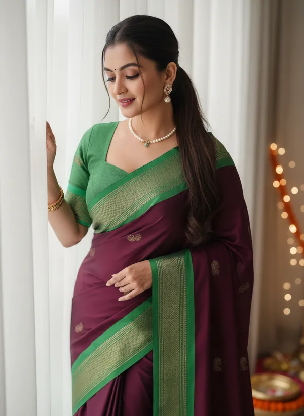 Wine_Cotton_Silk_Traditional_Saree_With_Running_Blouse_For_Women