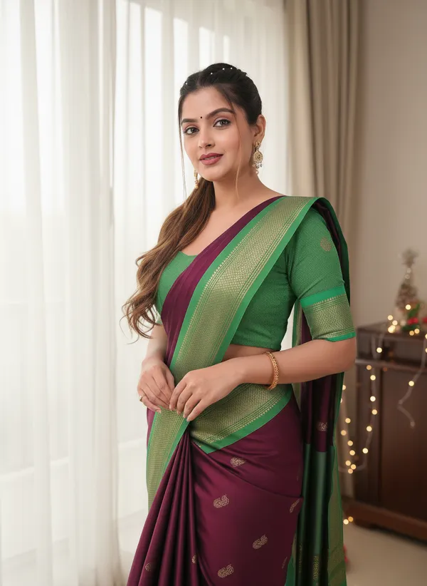 Wine_Cotton_Silk_Traditional_Saree_With_Running_Blouse_For_Women