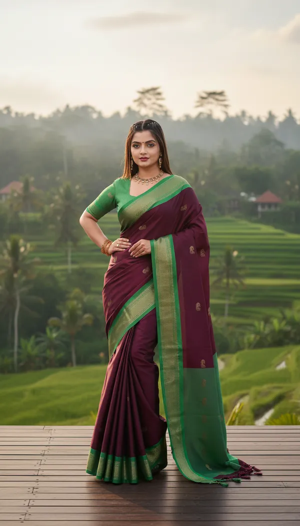 Wine_Cotton_Silk_Traditional_Saree_With_Running_Blouse_For_Women