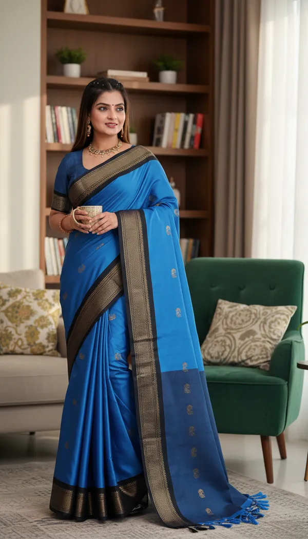 Ananda_Blue_Cotton_Silk_Traditional_Saree_With_Running_Blouse_For_Women