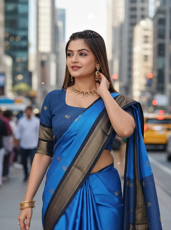 Ananda_Blue_Cotton_Silk_Traditional_Saree_With_Running_Blouse_For_Women