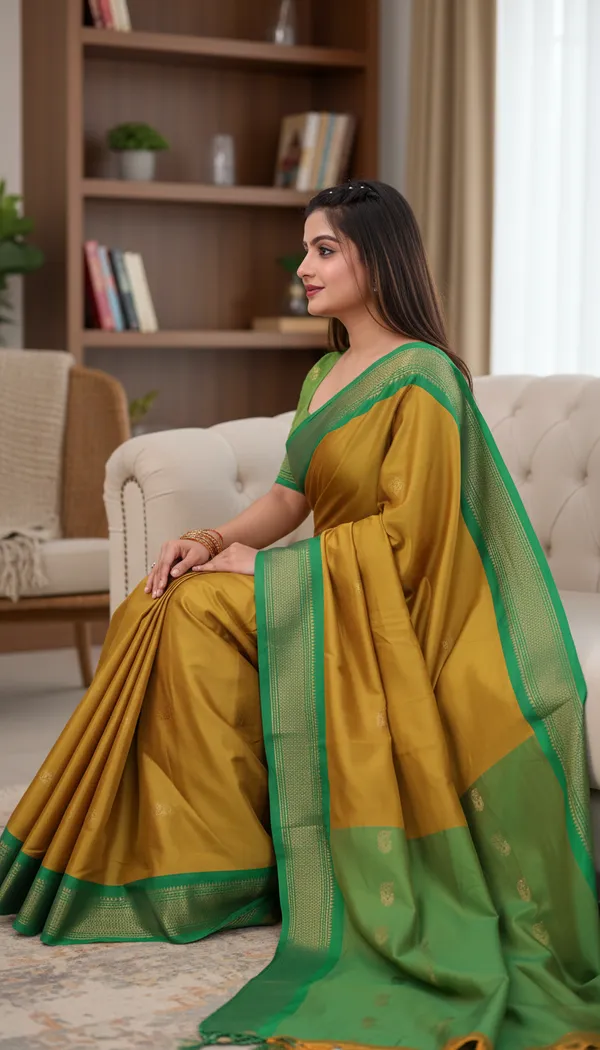 Gold_Cotton_Silk_Traditional_Saree_With_Running_Blouse_For_Women