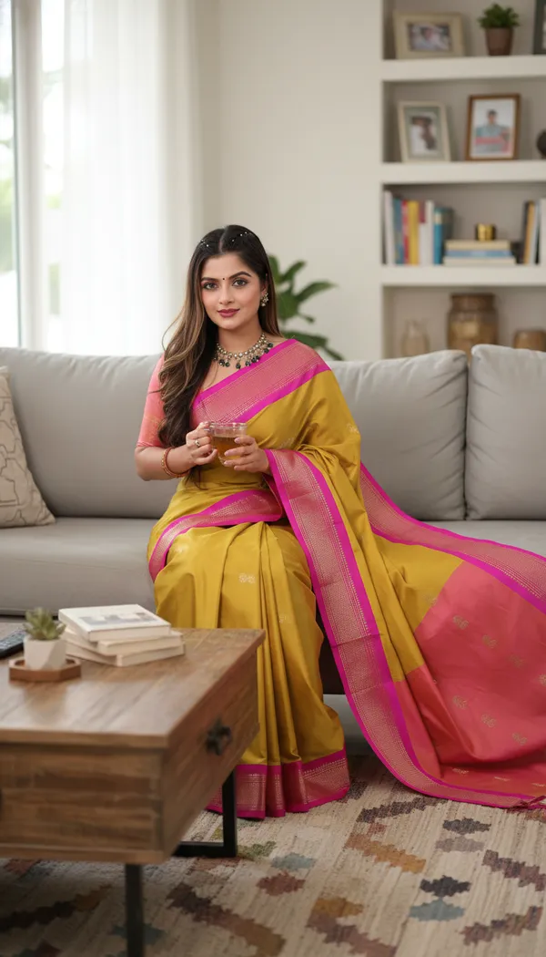 Mustard_Yellow_Cotton_Silk_Traditional_Saree_With_Running_Blouse_For_Women