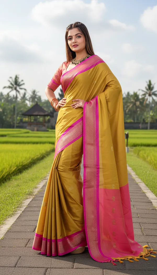 Mustard_Yellow_Cotton_Silk_Traditional_Saree_With_Running_Blouse_For_Women