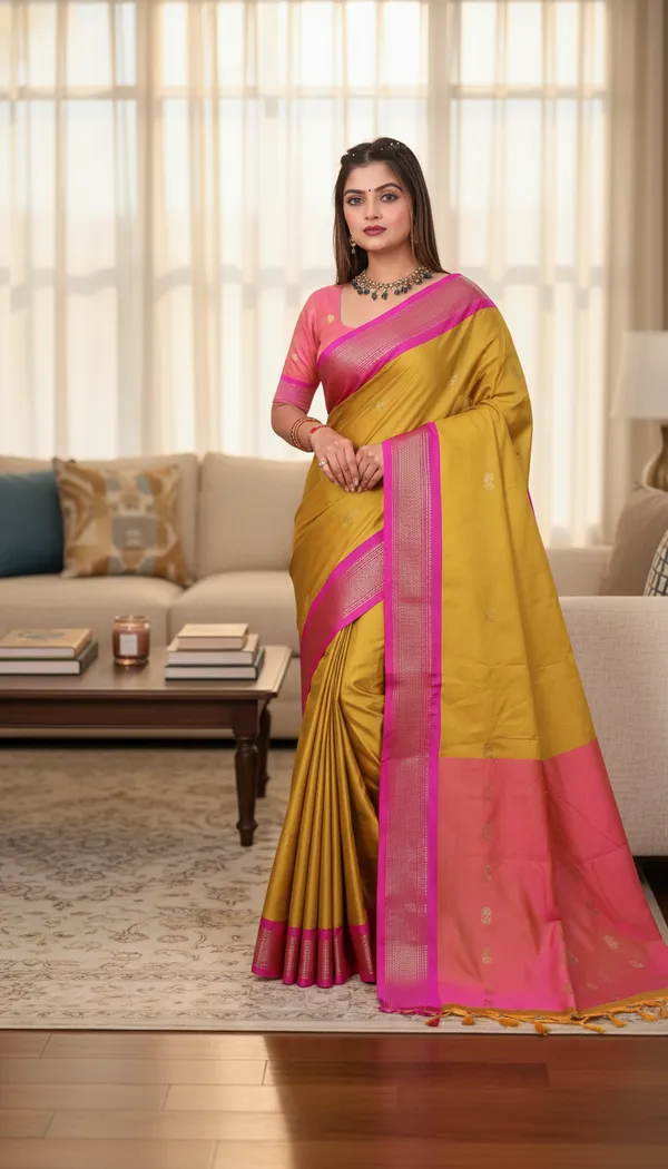 Mustard_Yellow_Cotton_Silk_Traditional_Saree_With_Running_Blouse_For_Women