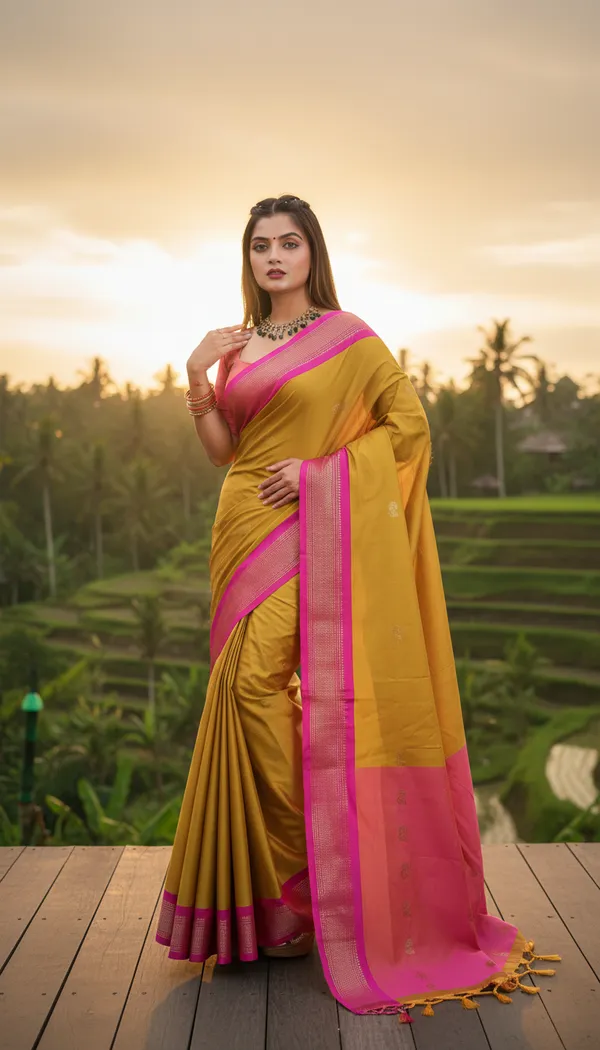 Mustard_Yellow_Cotton_Silk_Traditional_Saree_With_Running_Blouse_For_Women