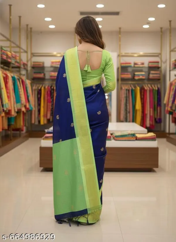 Dark_Blue_Cotton_Silk_Traditional_Saree_With_Running_Blouse_For_Women