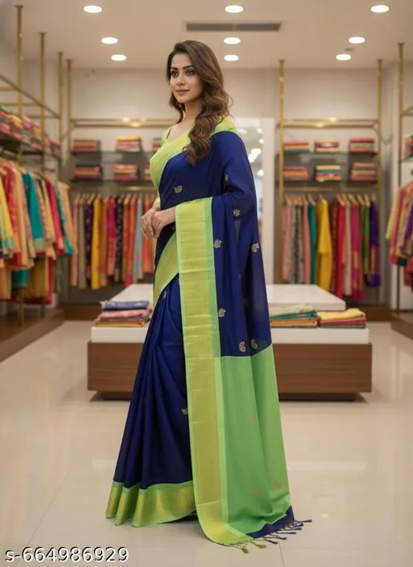 Dark_Blue_Cotton_Silk_Traditional_Saree_With_Running_Blouse_For_Women