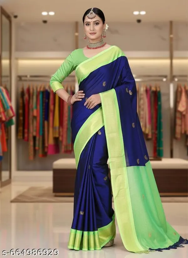 Dark_Blue_Cotton_Silk_Traditional_Saree_With_Running_Blouse_For_Women