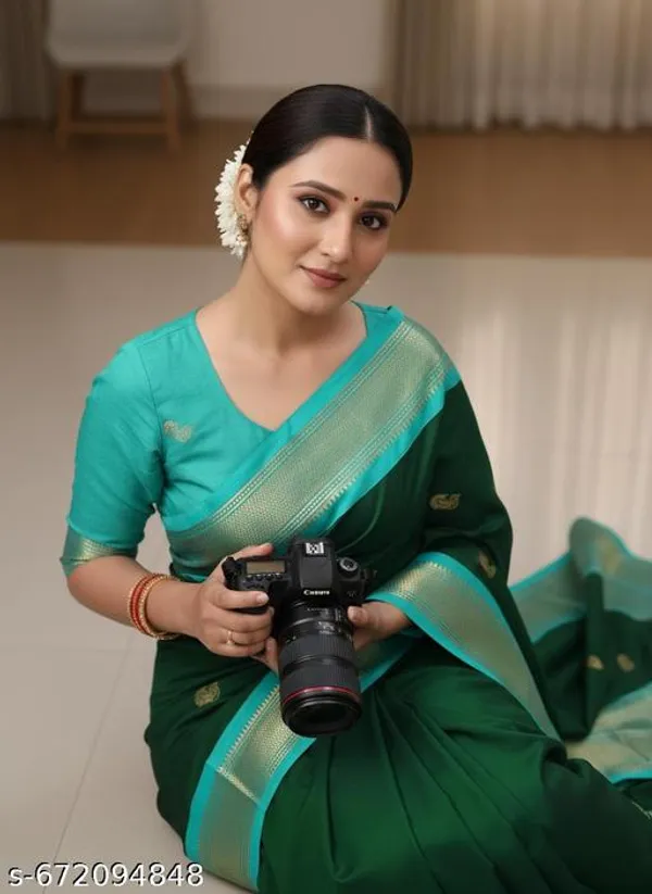 Green_Cotton_Silk_Traditional_Saree_With_Running_Blouse_For_Women