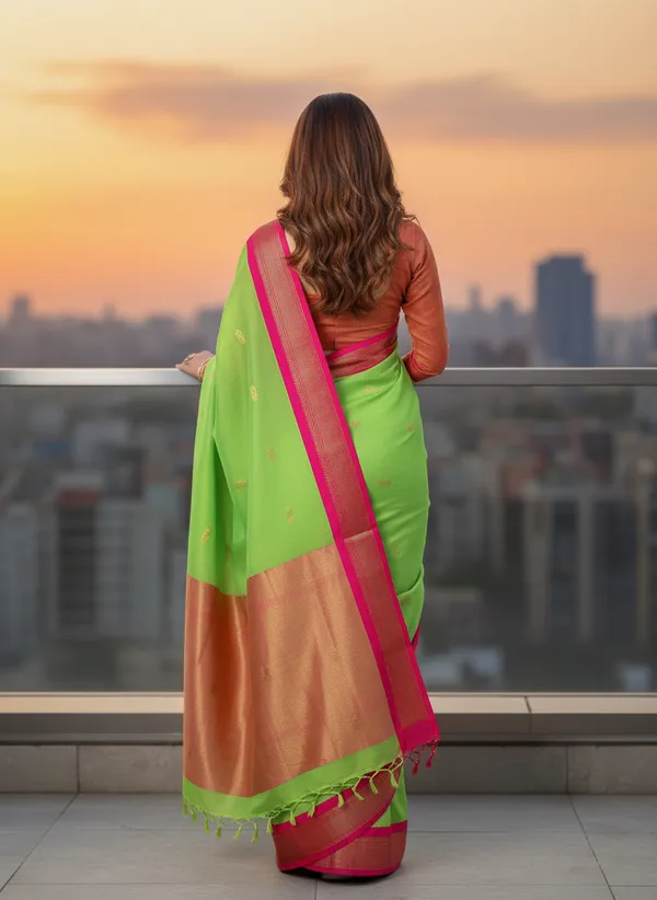 Parrot_Green_Cotton_Silk_Traditional_Saree_With_Running_Blouse_For_Women