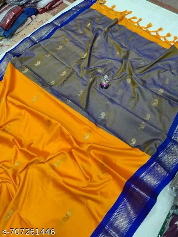 Orange_Cotton_Silk_Traditional_Saree_With_Running_Blouse_For_Women