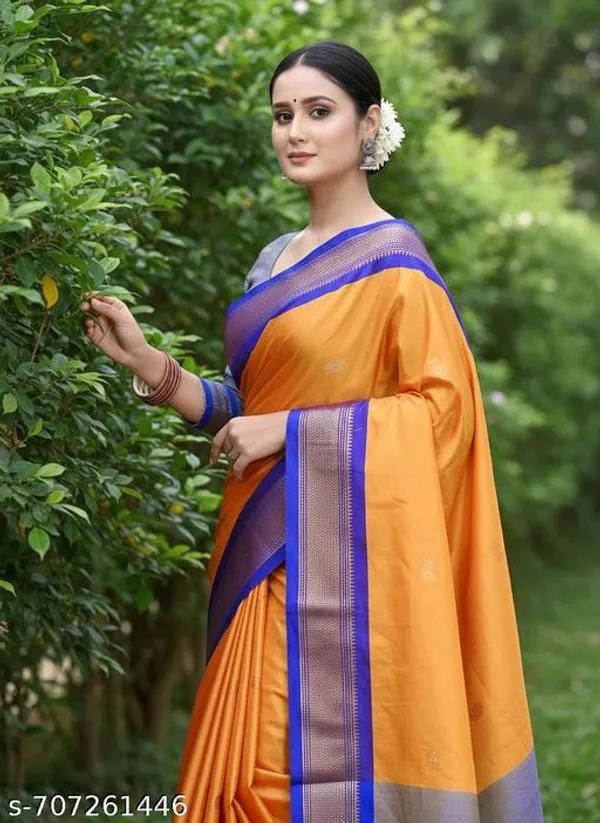 Orange_Cotton_Silk_Traditional_Saree_With_Running_Blouse_For_Women