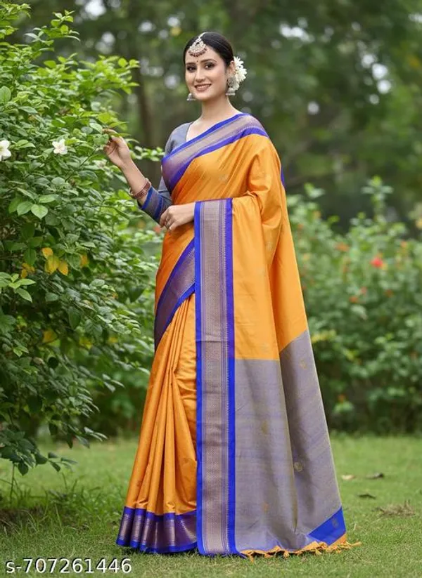 Orange_Cotton_Silk_Traditional_Saree_With_Running_Blouse_For_Women