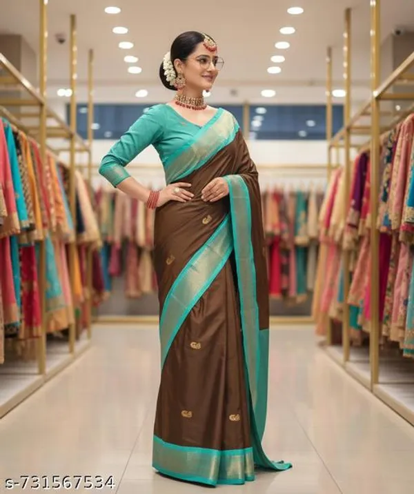 Brown_Cotton_Silk_Traditional_Saree_With_Running_Blouse_For_Women