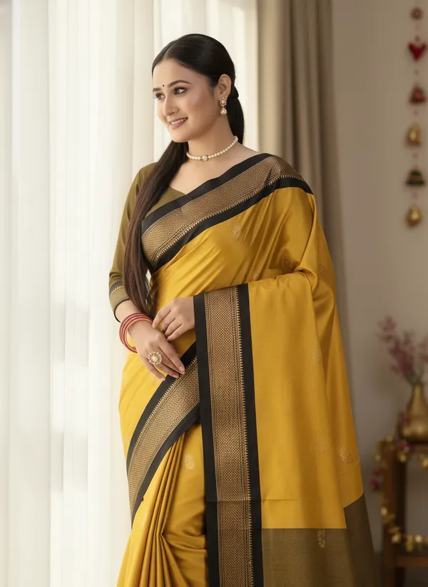 Gold_Yellow_Cotton_Silk_Traditional_Saree_With_Running_Blouse_For_Women