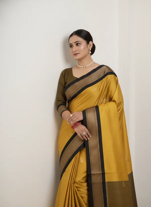 Gold_Yellow_Cotton_Silk_Traditional_Saree_With_Running_Blouse_For_Women