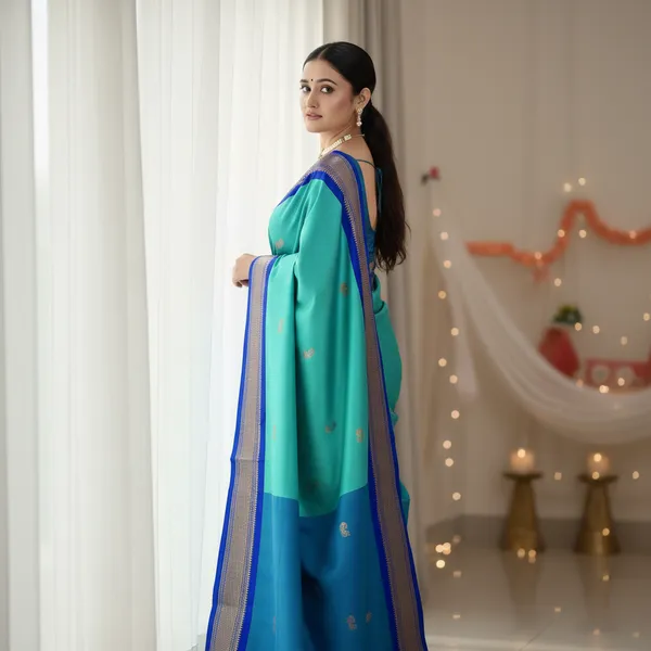 Turquoise_Green_Cotton_Silk_Traditional_Saree_With_Running_Blouse_For_Women