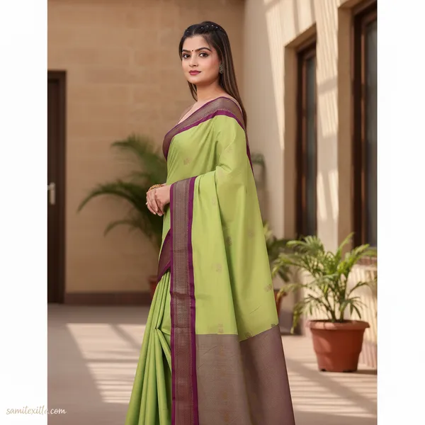 Lime_Green_Cotton_Silk_Traditional_Saree_With_Running_Blouse_For_Women
