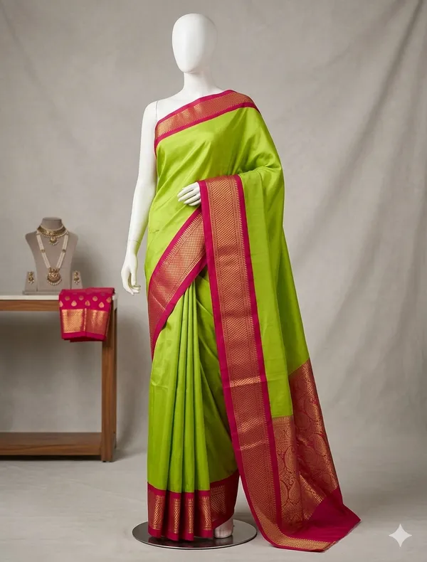 Green_Cotton_Silk_Traditional_Saree_With_Running_Blouse_For_Women
