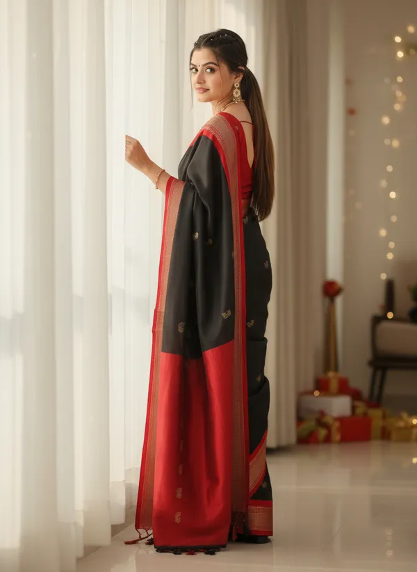 Black_Cotton_Silk_Traditional_Saree_With_Running_Blouse_For_Women
