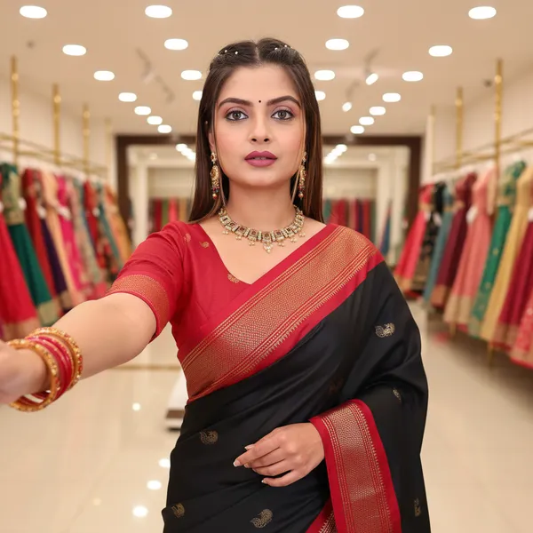 Black_Cotton_Silk_Traditional_Saree_With_Running_Blouse_For_Women