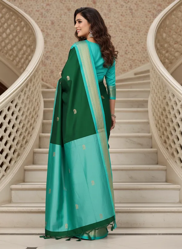 Bottle_Green_Cotton_Silk_Traditional_Saree_With_Running_Blouse_For_Women