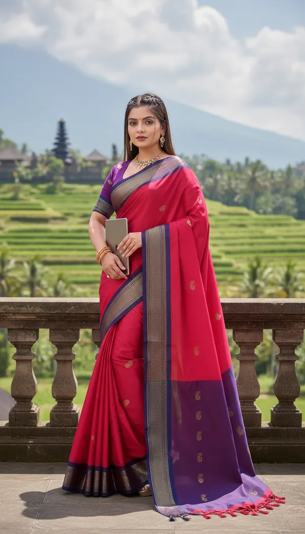 Red_Cotton_Silk_Traditional_Saree_With_Running_Blouse_For_Women