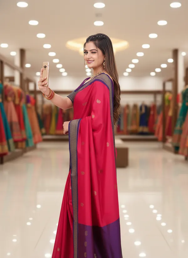 Red_Cotton_Silk_Traditional_Saree_With_Running_Blouse_For_Women