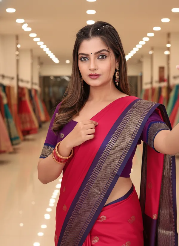 Red_Cotton_Silk_Traditional_Saree_With_Running_Blouse_For_Women