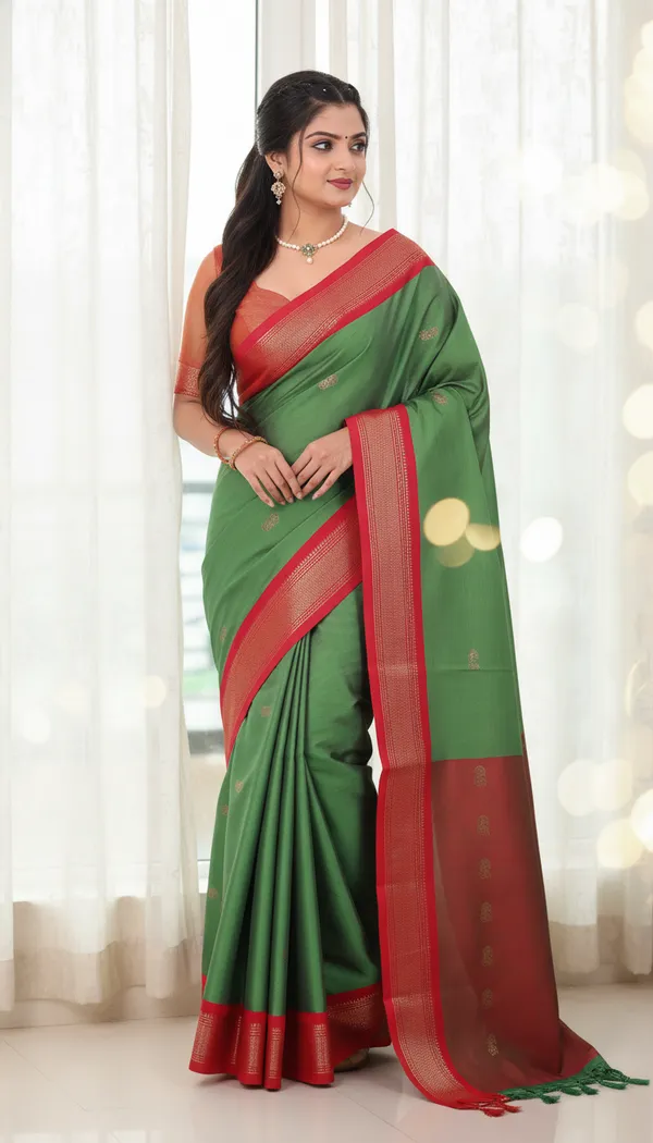Soft_Green_Cotton_Silk_Traditional_Saree_With_Running_Blouse_For_Women