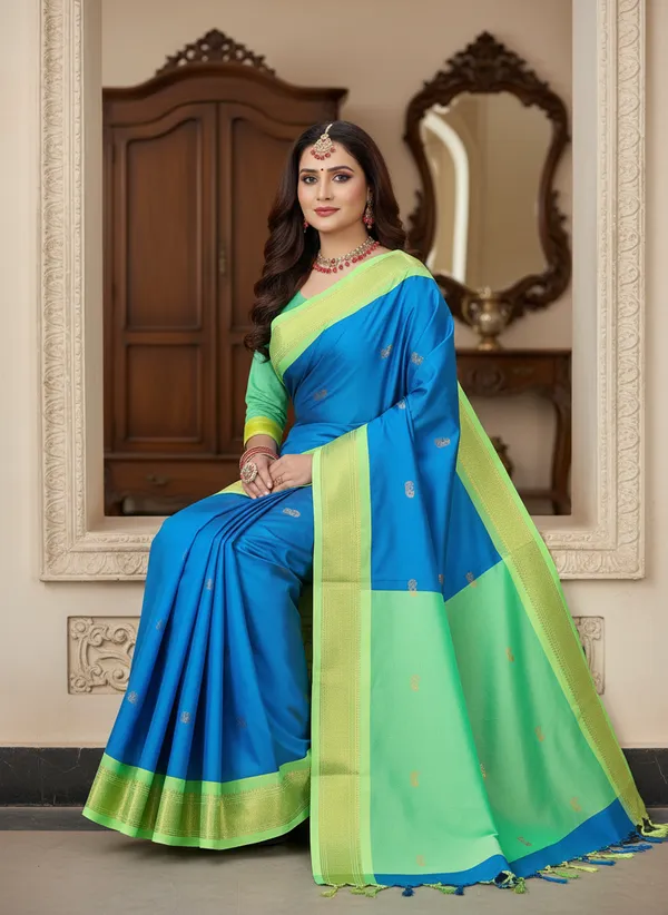 Blue_Cotton_Silk_Traditional_Saree_With_Running_Blouse_For_Women