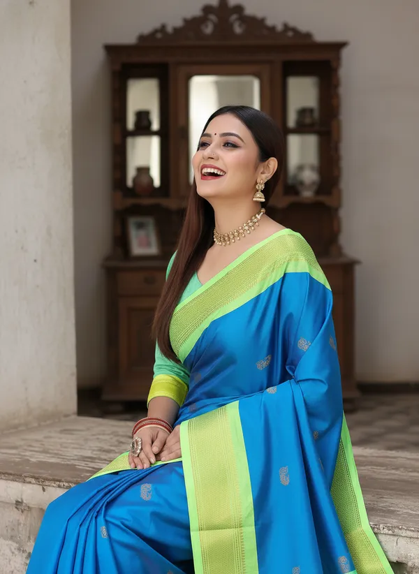 Blue_Cotton_Silk_Traditional_Saree_With_Running_Blouse_For_Women