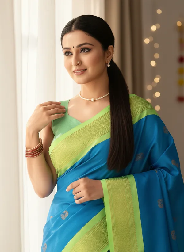 Blue_Cotton_Silk_Traditional_Saree_With_Running_Blouse_For_Women