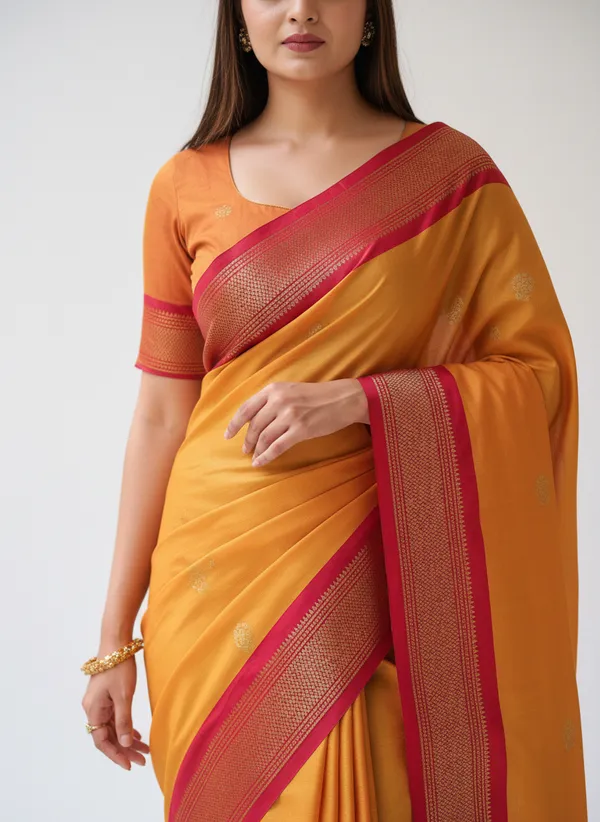 Mustard_Yellow_Cotton_Silk_Traditional_Saree_With_Running_Blouse_For_Women