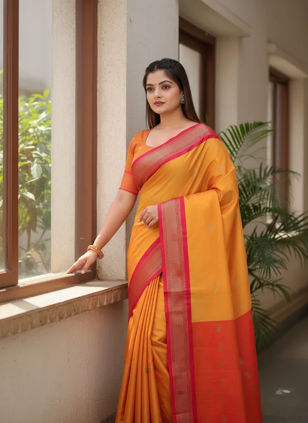 Mustard_Yellow_Cotton_Silk_Traditional_Saree_With_Running_Blouse_For_Women