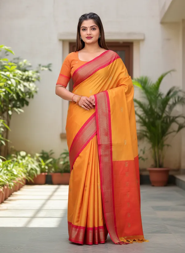 Mustard_Yellow_Cotton_Silk_Traditional_Saree_With_Running_Blouse_For_Women
