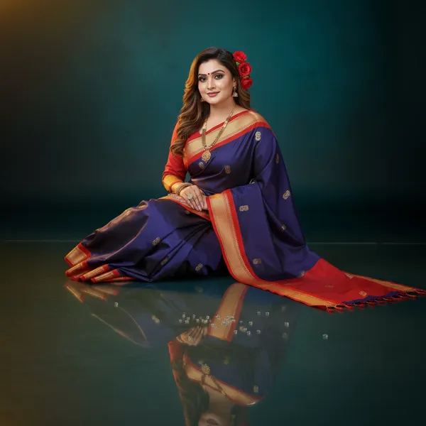 Navy_Blue_Cotton_Silk_Traditional_Saree_With_Running_Blouse_For_Women