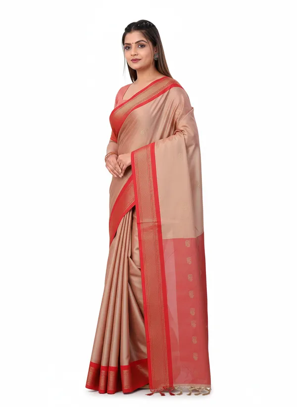 Peach_Cotton_Silk_Traditional_Saree_With_Running_Blouse_For_Women