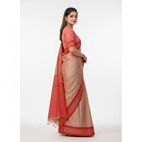 Peach_Cotton_Silk_Traditional_Saree_With_Running_Blouse_For_Women