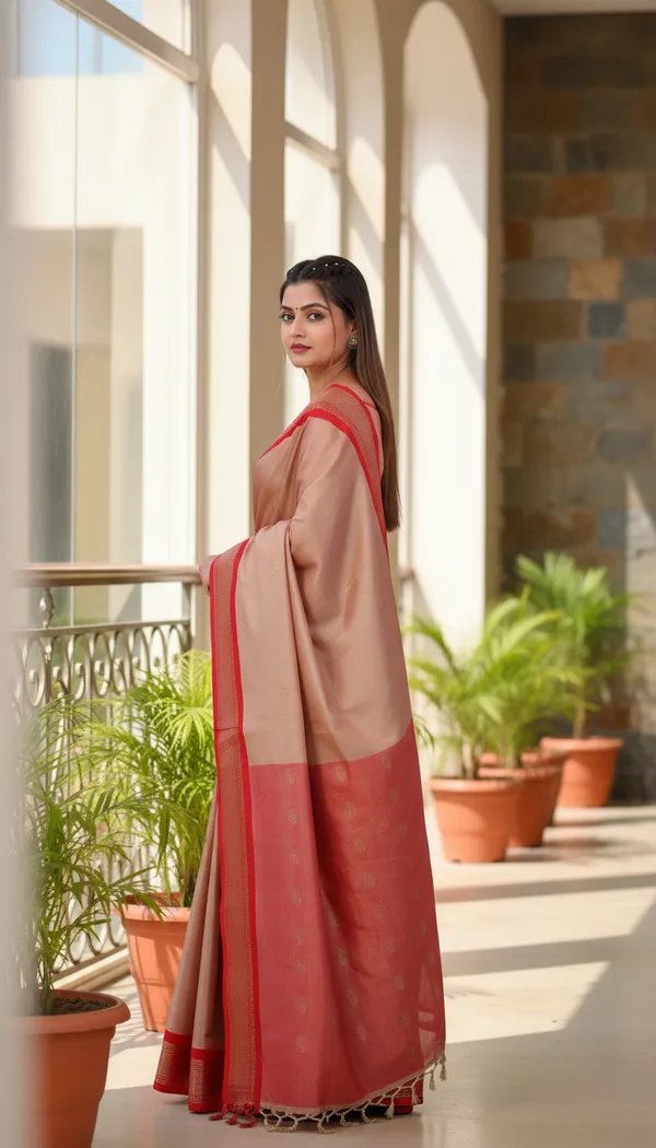 Peach_Cotton_Silk_Traditional_Saree_With_Running_Blouse_For_Women