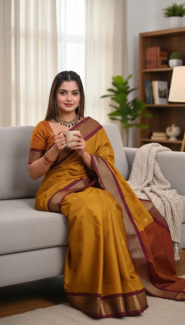 Mustard_Yellow_Cotton_Silk_Traditional_Saree_With_Running_Blouse_For_Women