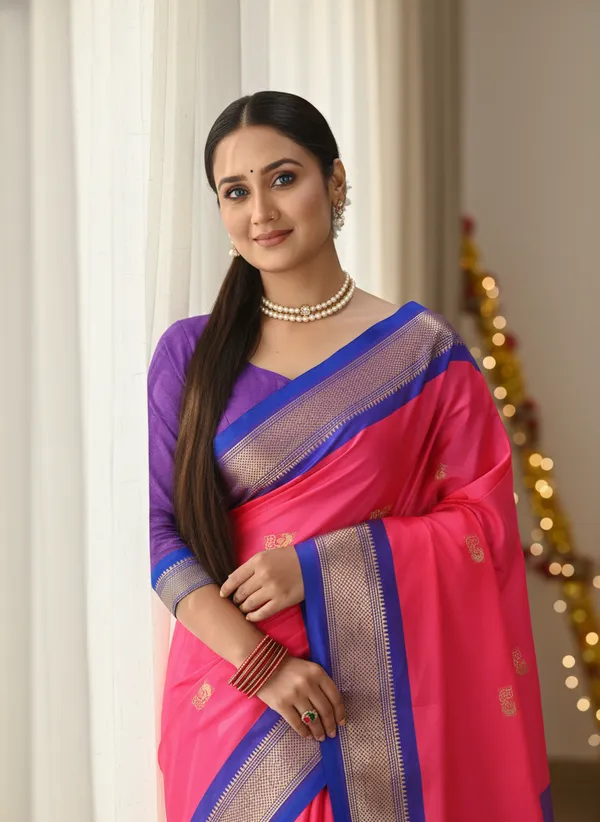 Rani_Pink_Cotton_Silk_Traditional_Saree_With_Running_Blouse_For_Women