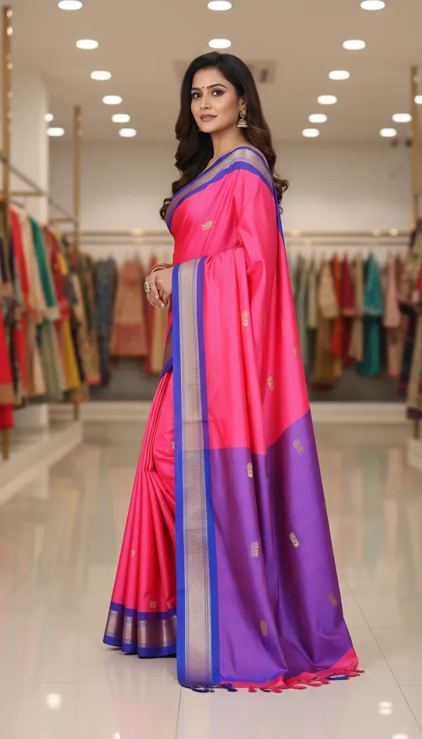 Rani_Pink_Cotton_Silk_Traditional_Saree_With_Running_Blouse_For_Women