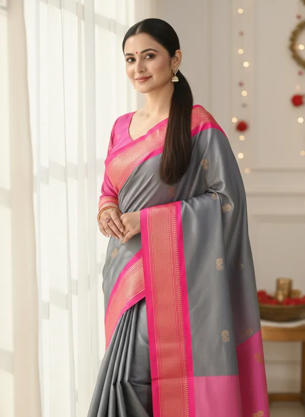 Grey_And_Pink_Cotton_Silk_Traditional_Saree_With_Running_Blouse_For_Women