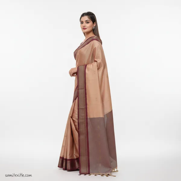 Peach_And_Maroon_Cotton_Silk_Traditional_Saree_With_Running_Blouse_For_Women