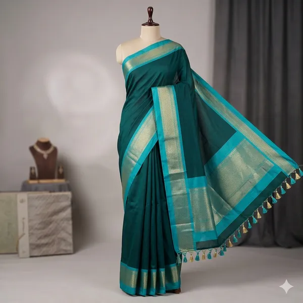 Green_Cotton_Silk_Traditional_Saree_With_Running_Blouse_For_Women