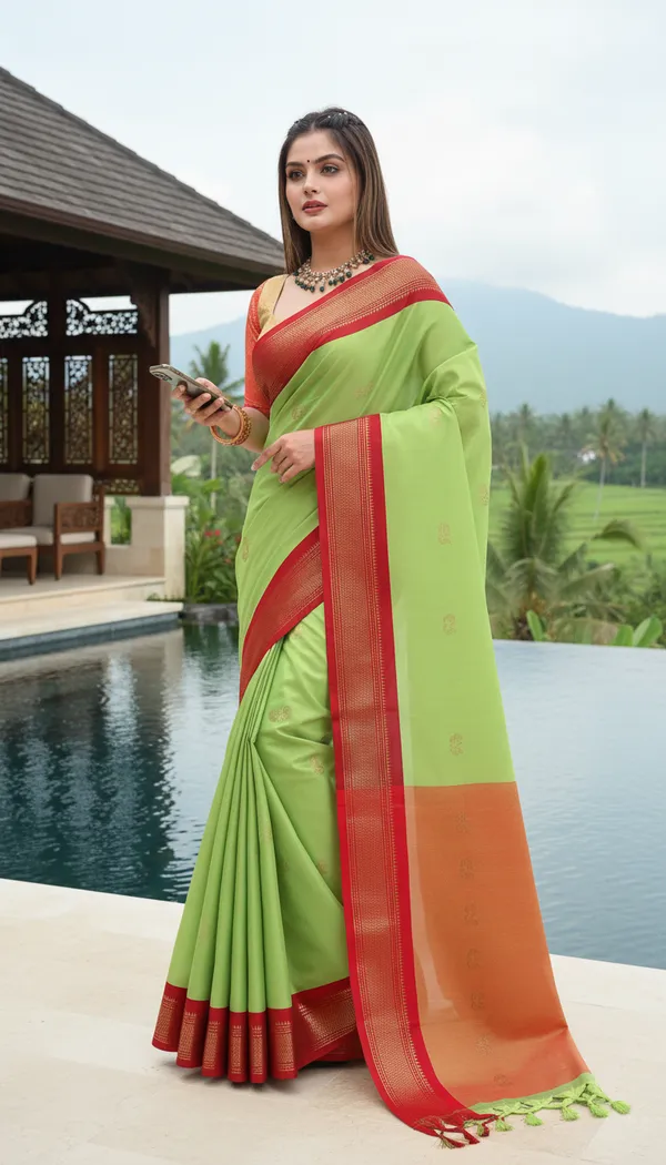 Light_Green_Cotton_Silk_Traditional_Saree_With_Running_Blouse_For_Women