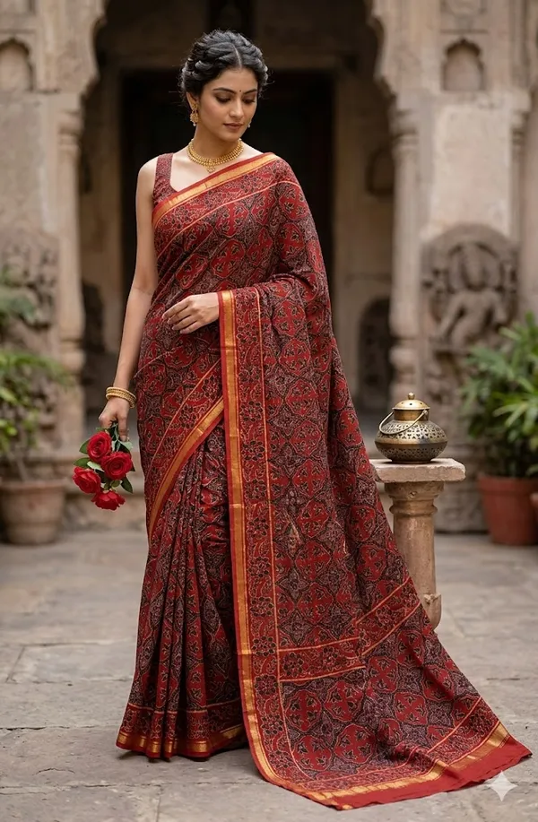 Ajrak_Hand_Block_Chanderi_Saree_With_Zari_Border