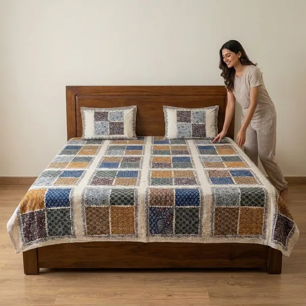 Handcrafted_Patchwork_Print_Cotton_Bedspread_With_Matching_Pillow_Covers_-_Traditional_Block_Print_Design